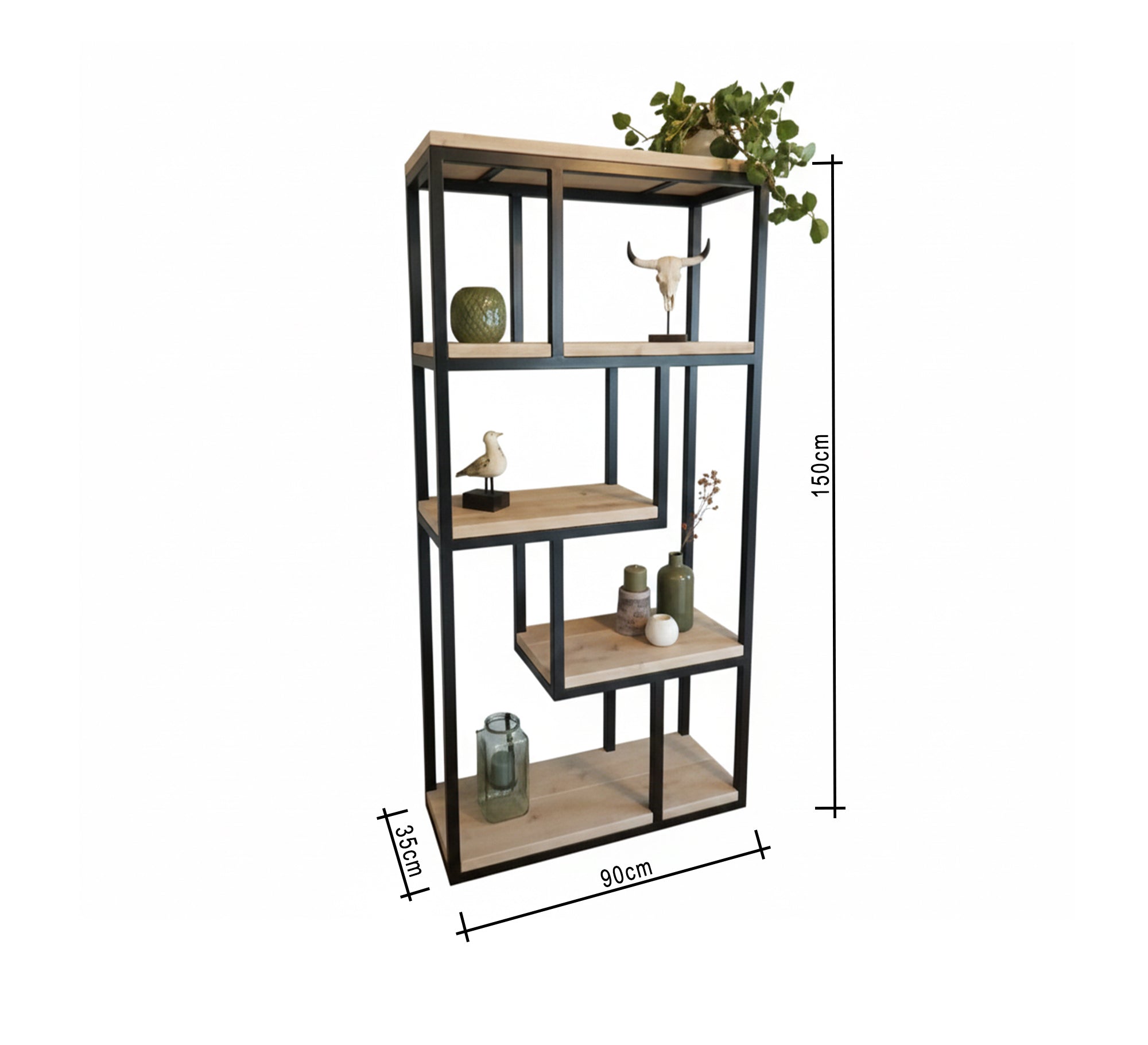 Wooden shelving unit with an elegant metal frame - Vitrine Furniture - Accessories