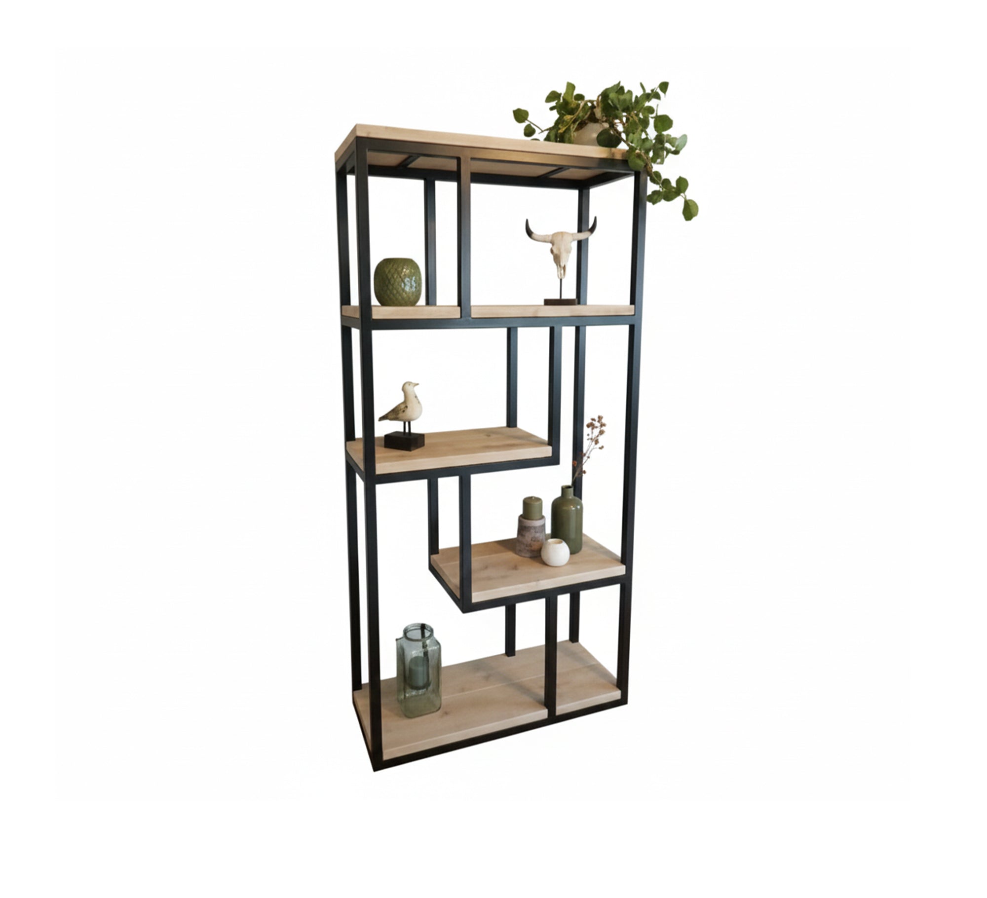 Wooden shelving unit with an elegant metal frame - Vitrine Furniture - Accessories