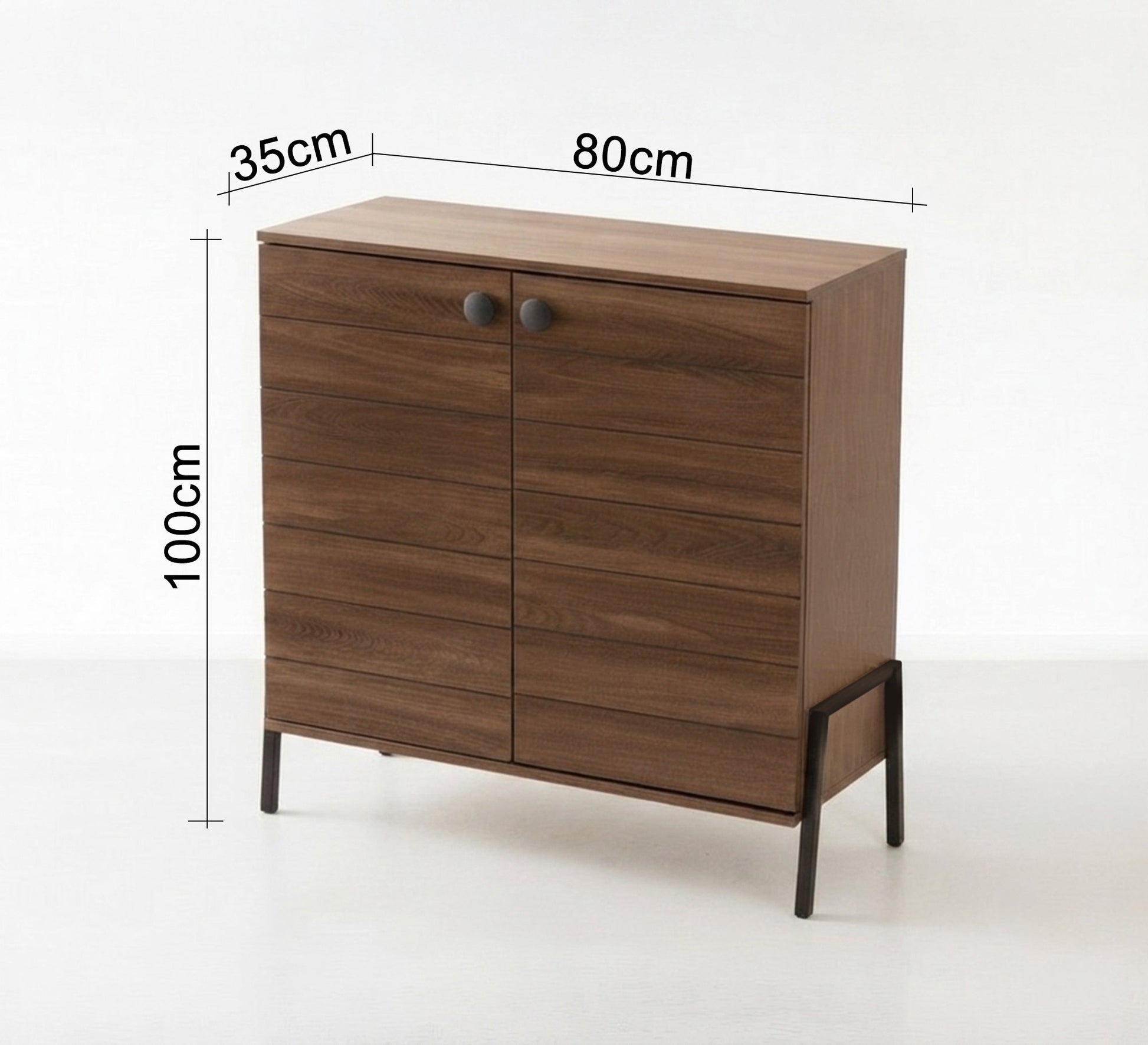 Wooden shoe rack with two doors and a black metal base - Vitrine Furniture - Shoe Racks