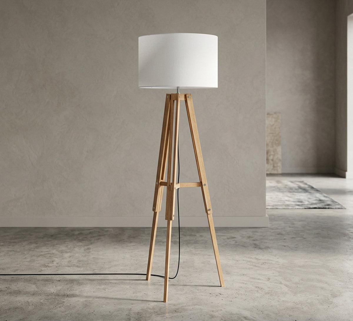 Wooden Tripod Floor Lamp with Shade - Vitrine Furniture - Floor lamps