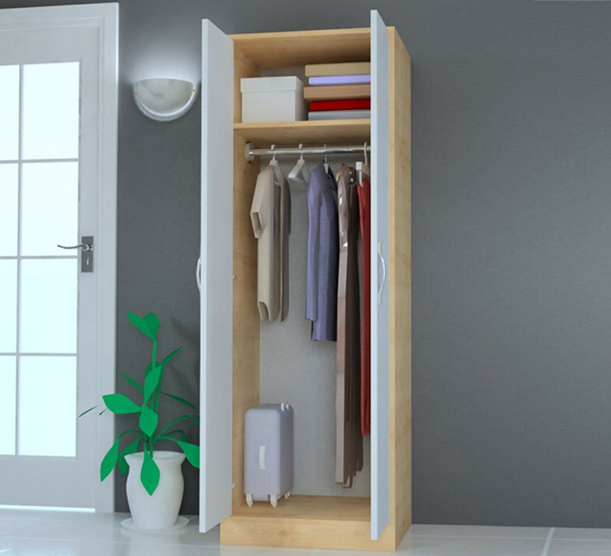 Wooden wardrobe, 63 cm, with two white doors - Vitrine Furniture - Furniture