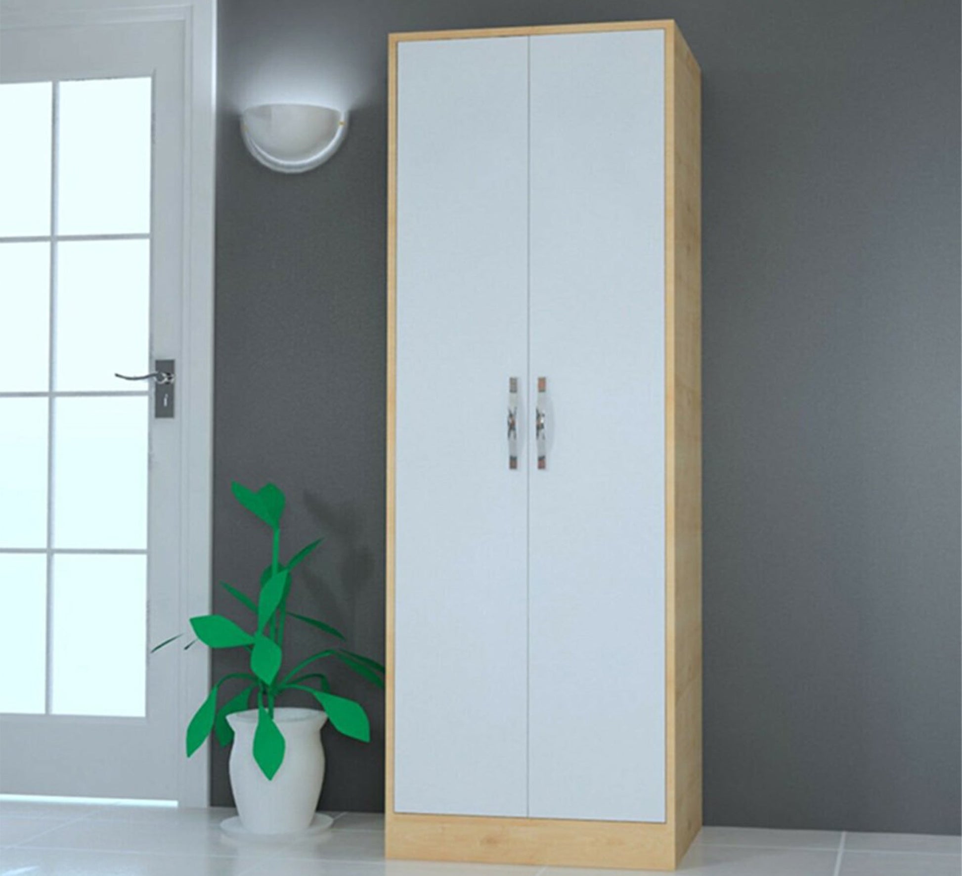 Wooden wardrobe, 63 cm, with two white doors - Vitrine Furniture - Furniture