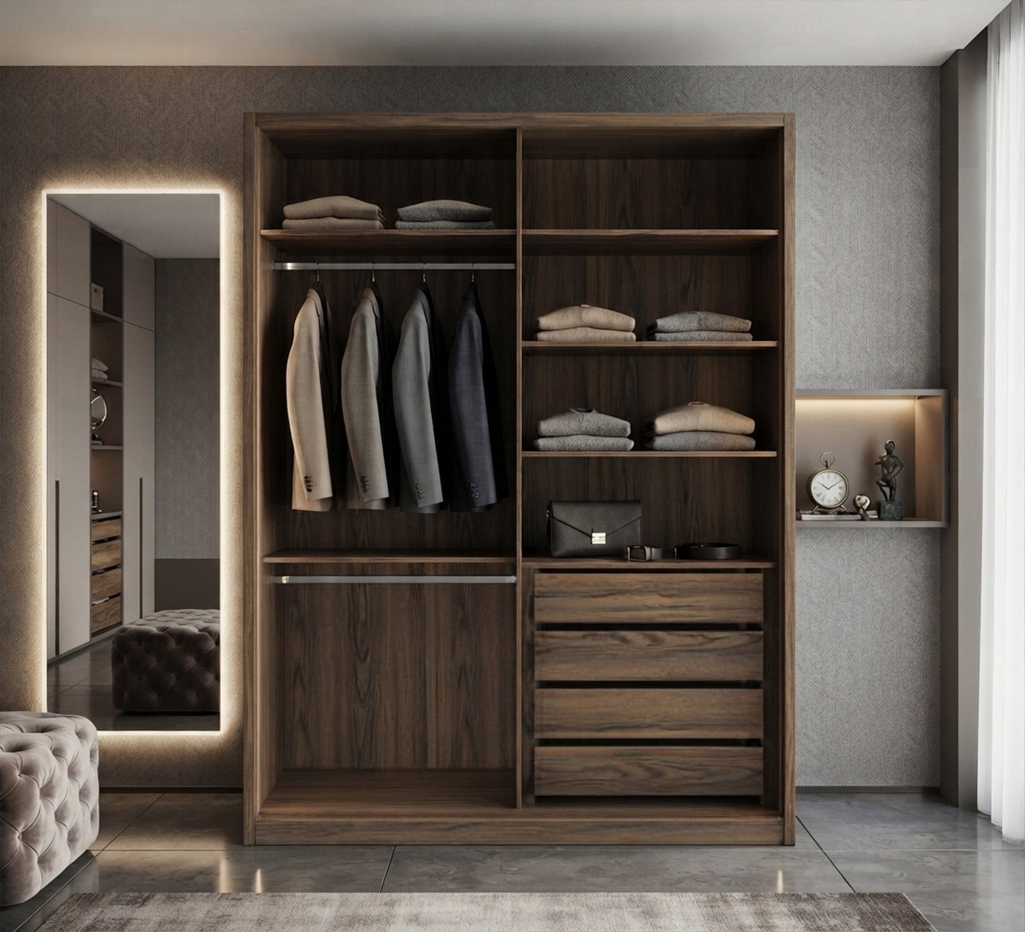 Wooden wardrobe with practical storage compartments - Vitrine Furniture - Wardrobes