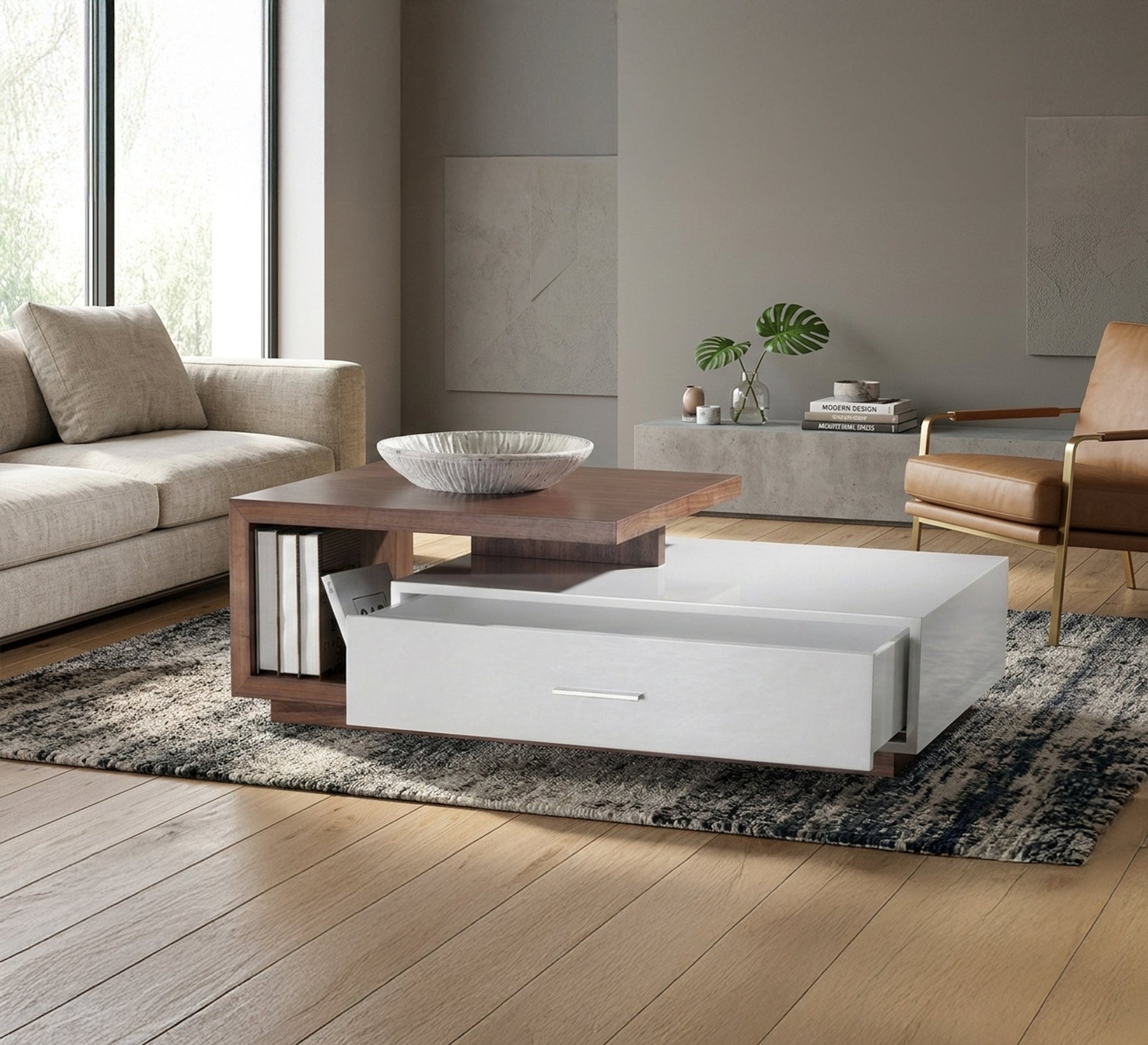 Wooden white and brown center table - Vitrine Furniture - Coffee Tables