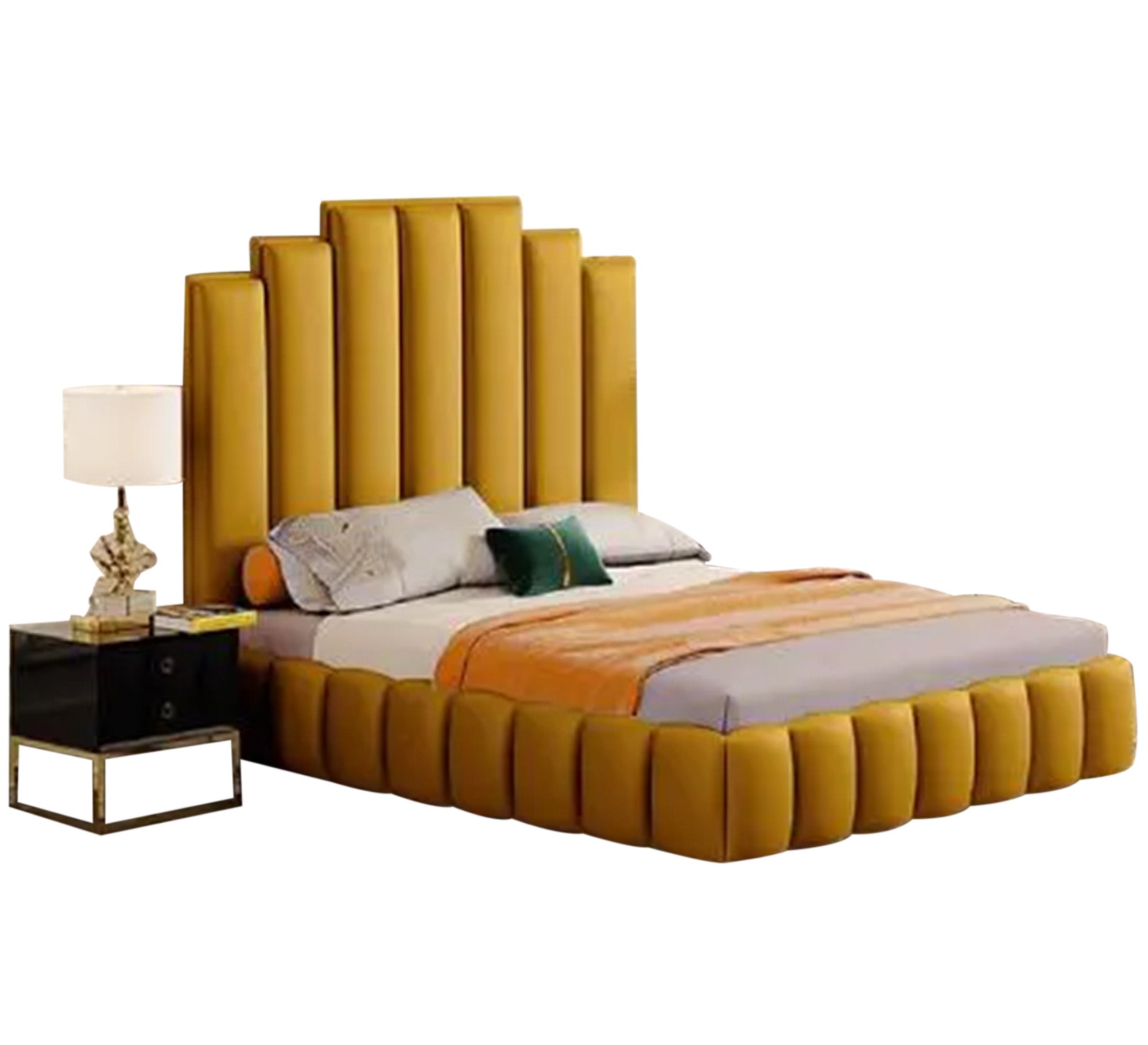 Yellow bed with a unique back - Vitrine Furniture - Furniture