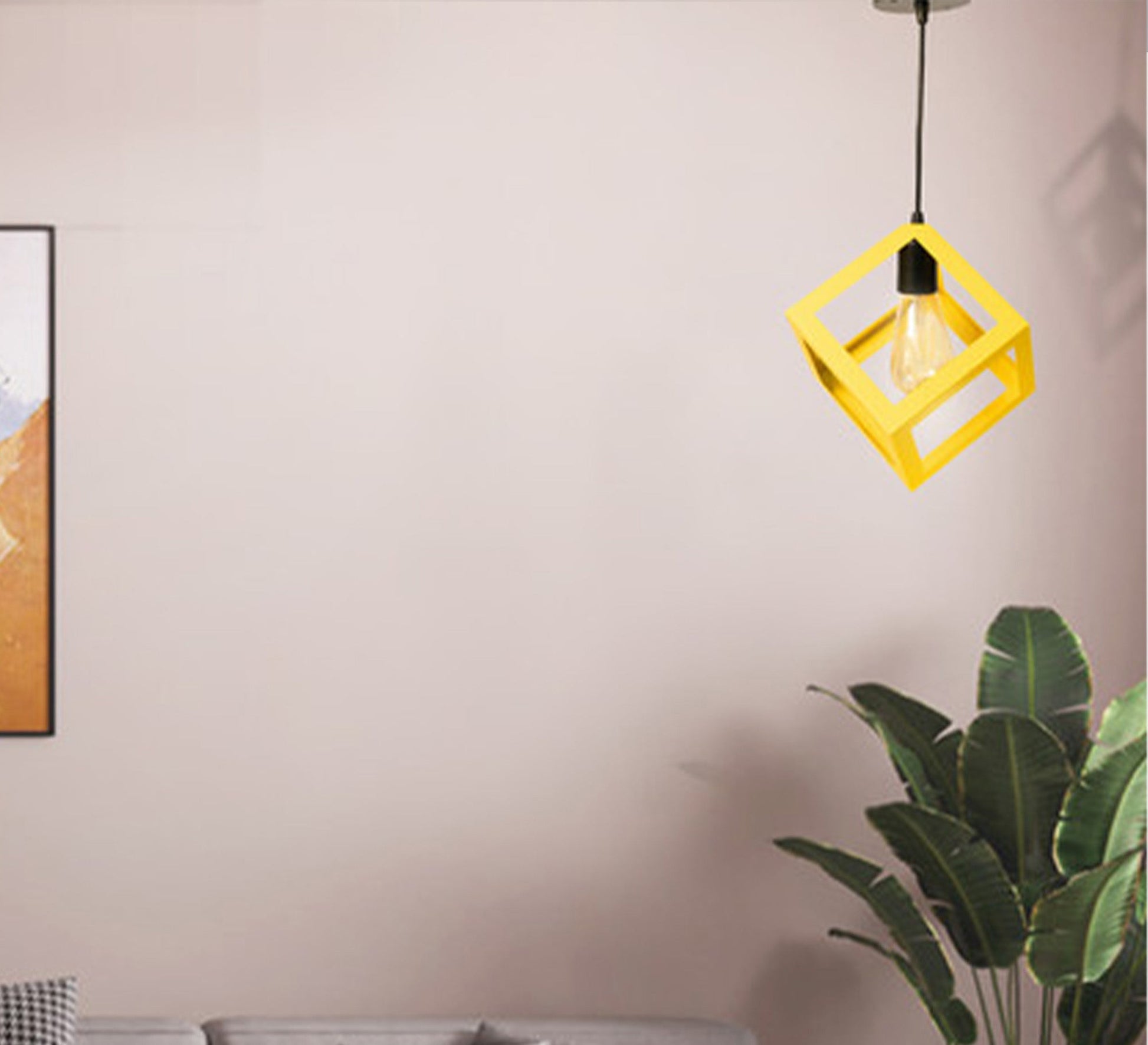 Yellow hollow cube pendant - Vitrine Furniture - Lighting
