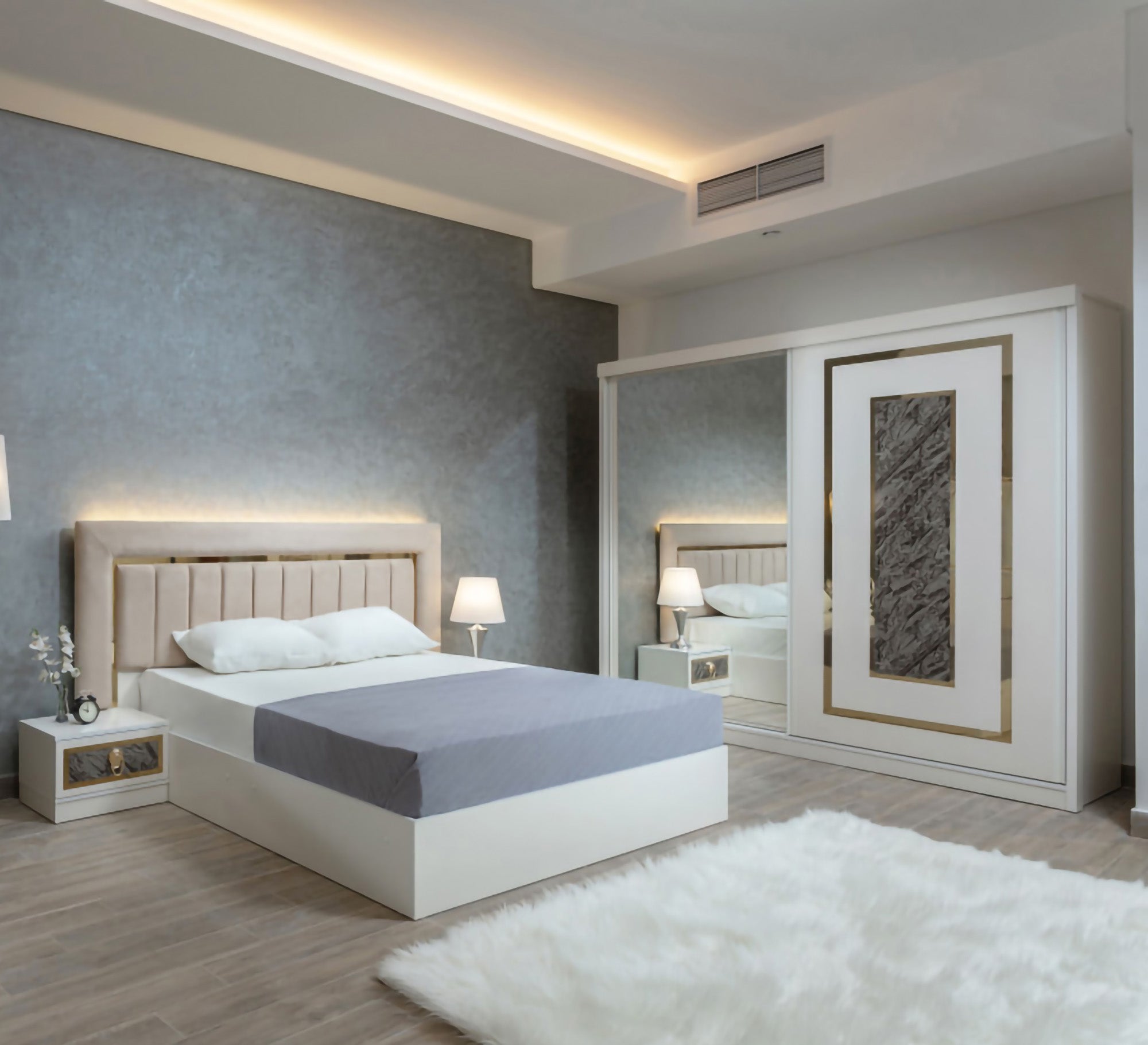 Youth Bedroom with Plush Upholstery - Vitrine Furniture - Bed Sets