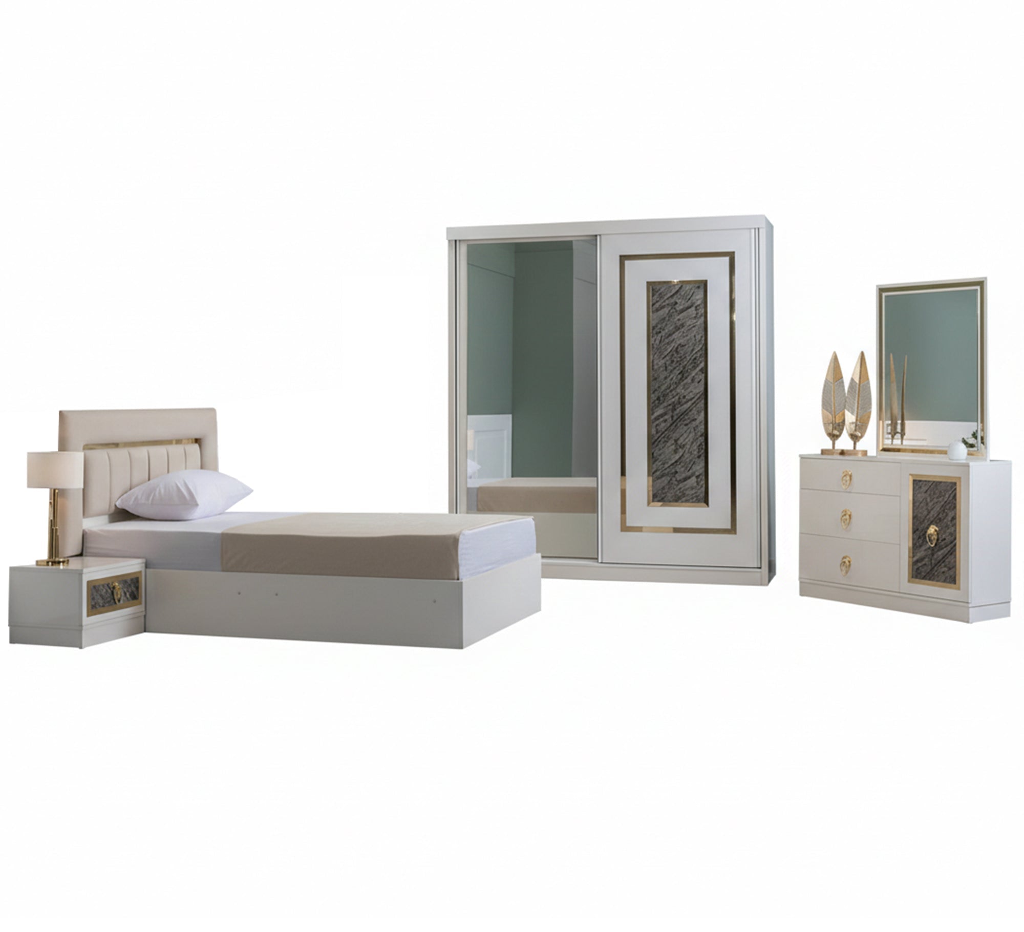 Youth Bedroom with Plush Upholstery - Vitrine Furniture - Bed Sets