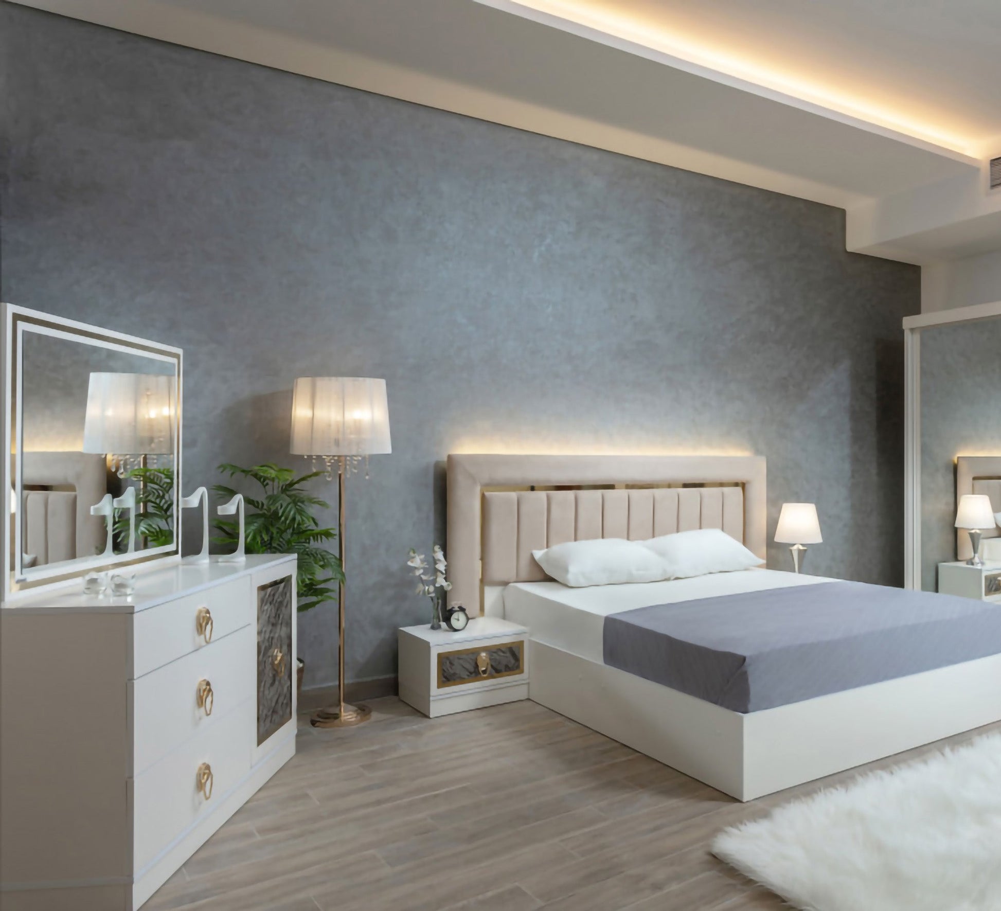 Youth Bedroom with Plush Upholstery - Vitrine Furniture - Bed Sets