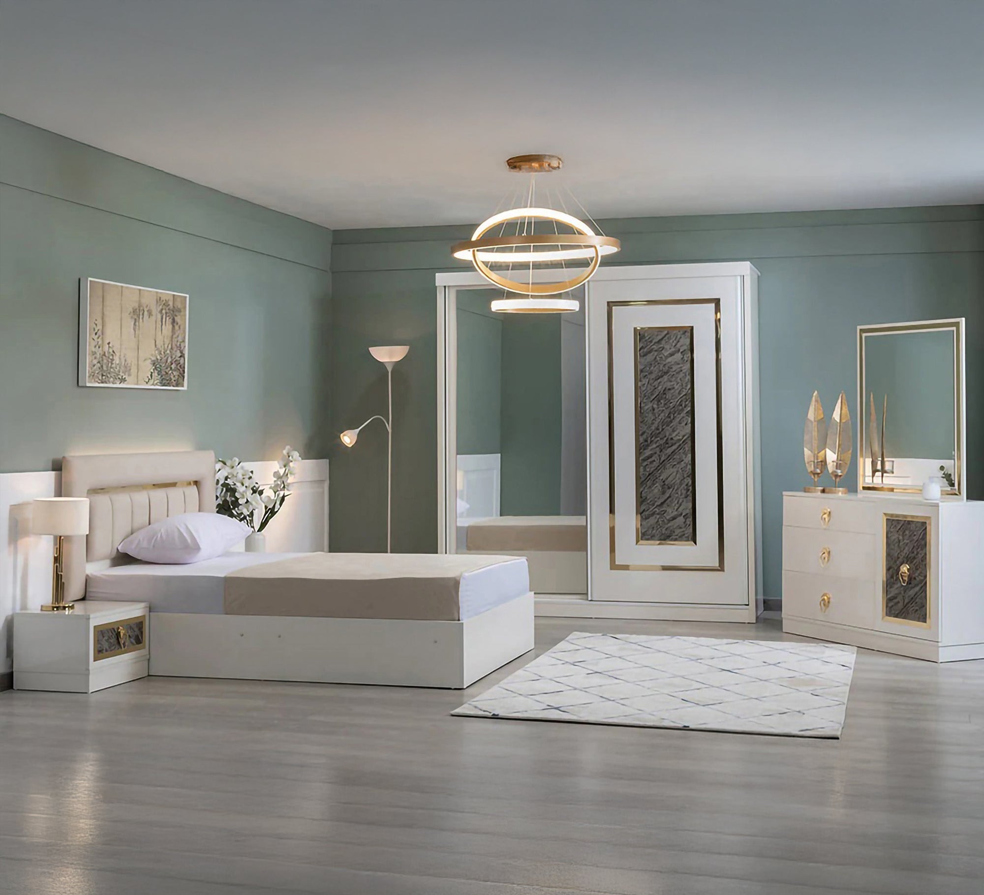 Youth Bedroom with Plush Upholstery - Vitrine Furniture - Bed Sets